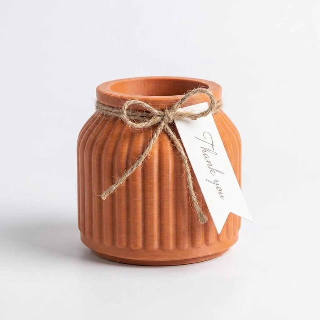 Modern Ribbed Planter Terracotta