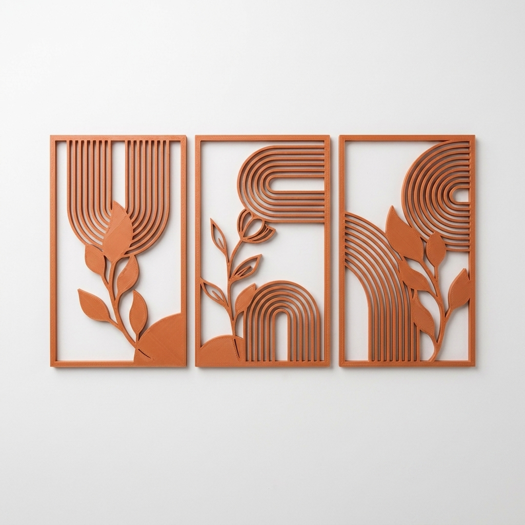 Boho Botanical Trio Wall Art Terracotta