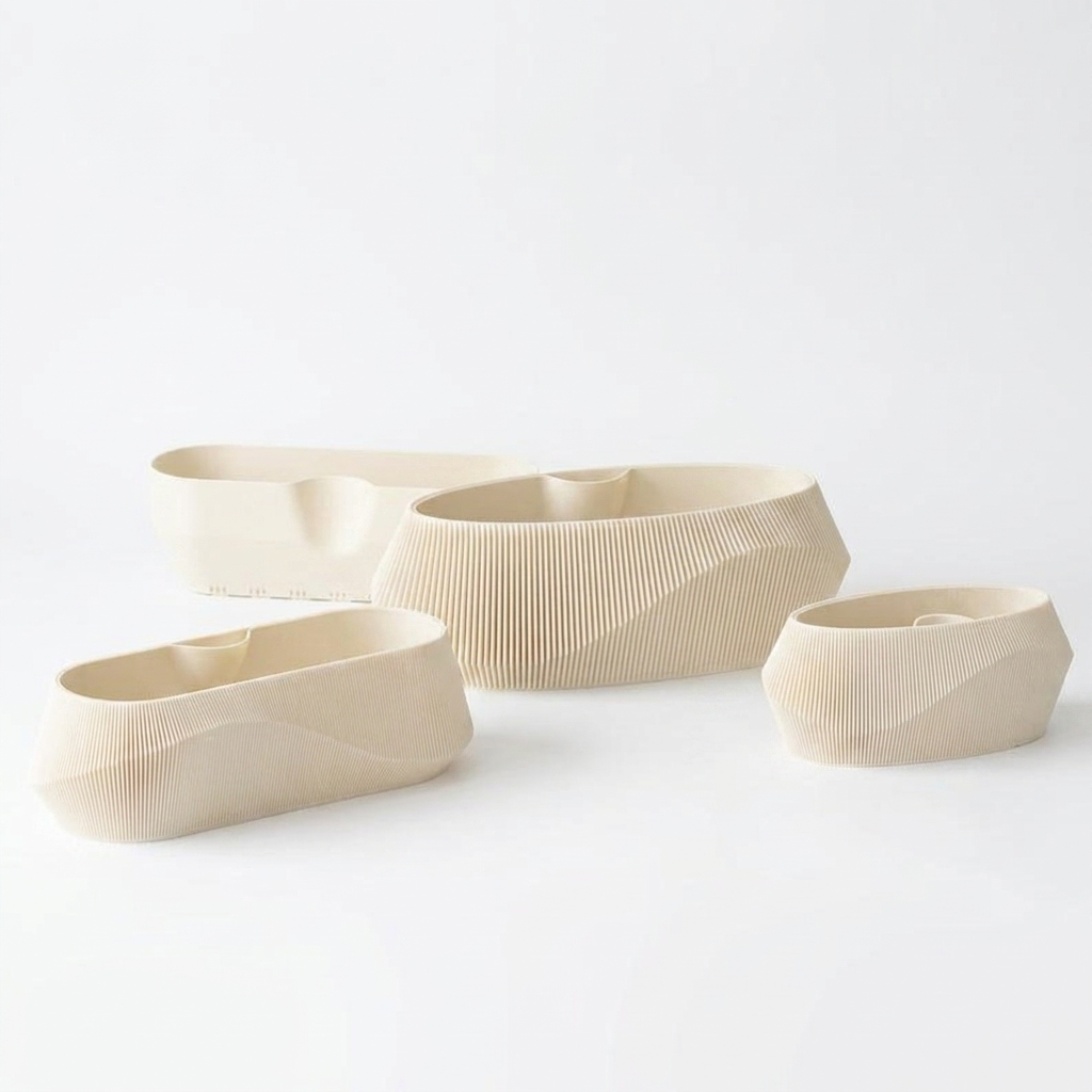 Wave Facade Triple Planters Cream