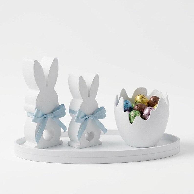 Easter Bunny Decor Set with Cracked Egg