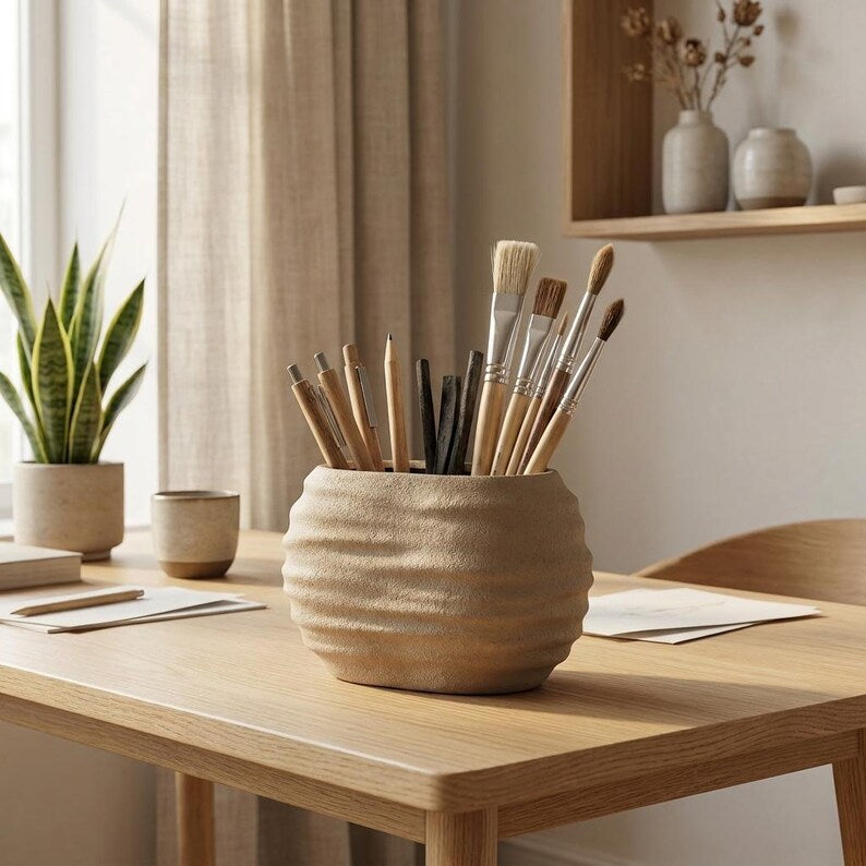 Modern Japandi Pencil Holder in use