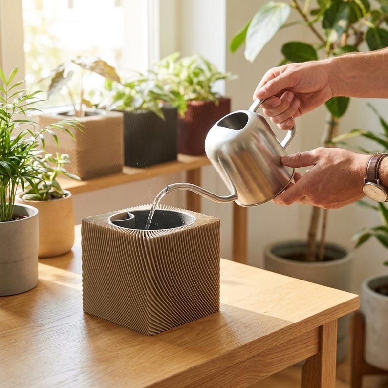 Mori Cube Planter with plant