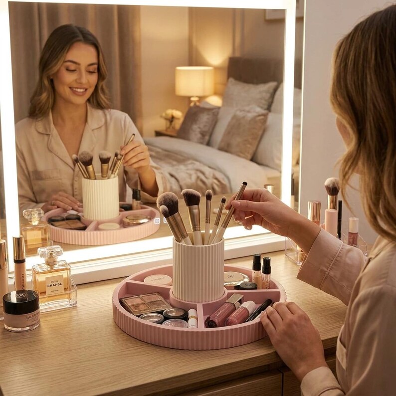 Ribbed Modular Vanity Tray in use