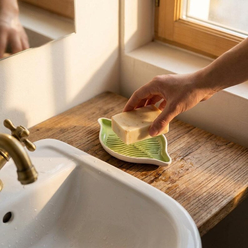 Leaf Soap Dish in use